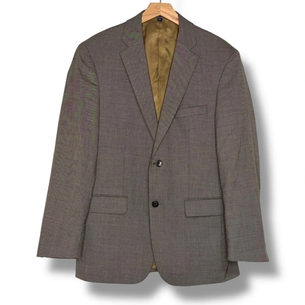 Jos. A. Bank 1905 Sz 39R Brown Houndstooth Wool Blend Sport Coat Blazer 2 Button